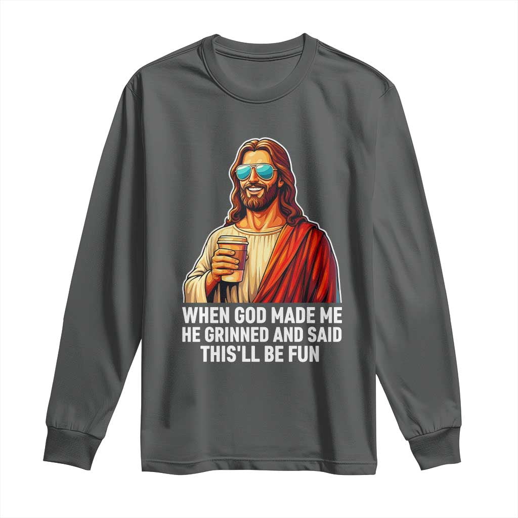 Funny Religious Jesus Long Sleeve Shirt Wait Im Goated TS12 Dark Heather Print Your Wear