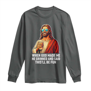 Funny Religious Jesus Long Sleeve Shirt Wait Im Goated TS12 Dark Heather Print Your Wear