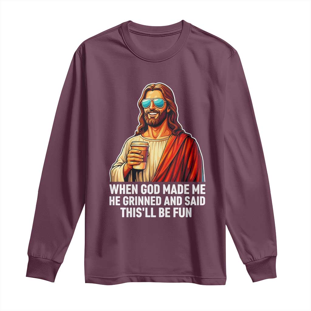Funny Religious Jesus Long Sleeve Shirt Wait Im Goated TS12 Maroon Print Your Wear