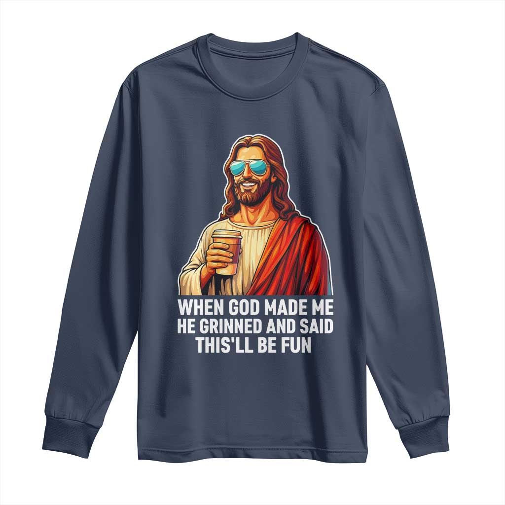 Funny Religious Jesus Long Sleeve Shirt Wait Im Goated TS12 Navy Print Your Wear