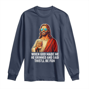 Funny Religious Jesus Long Sleeve Shirt Wait Im Goated TS12 Navy Print Your Wear