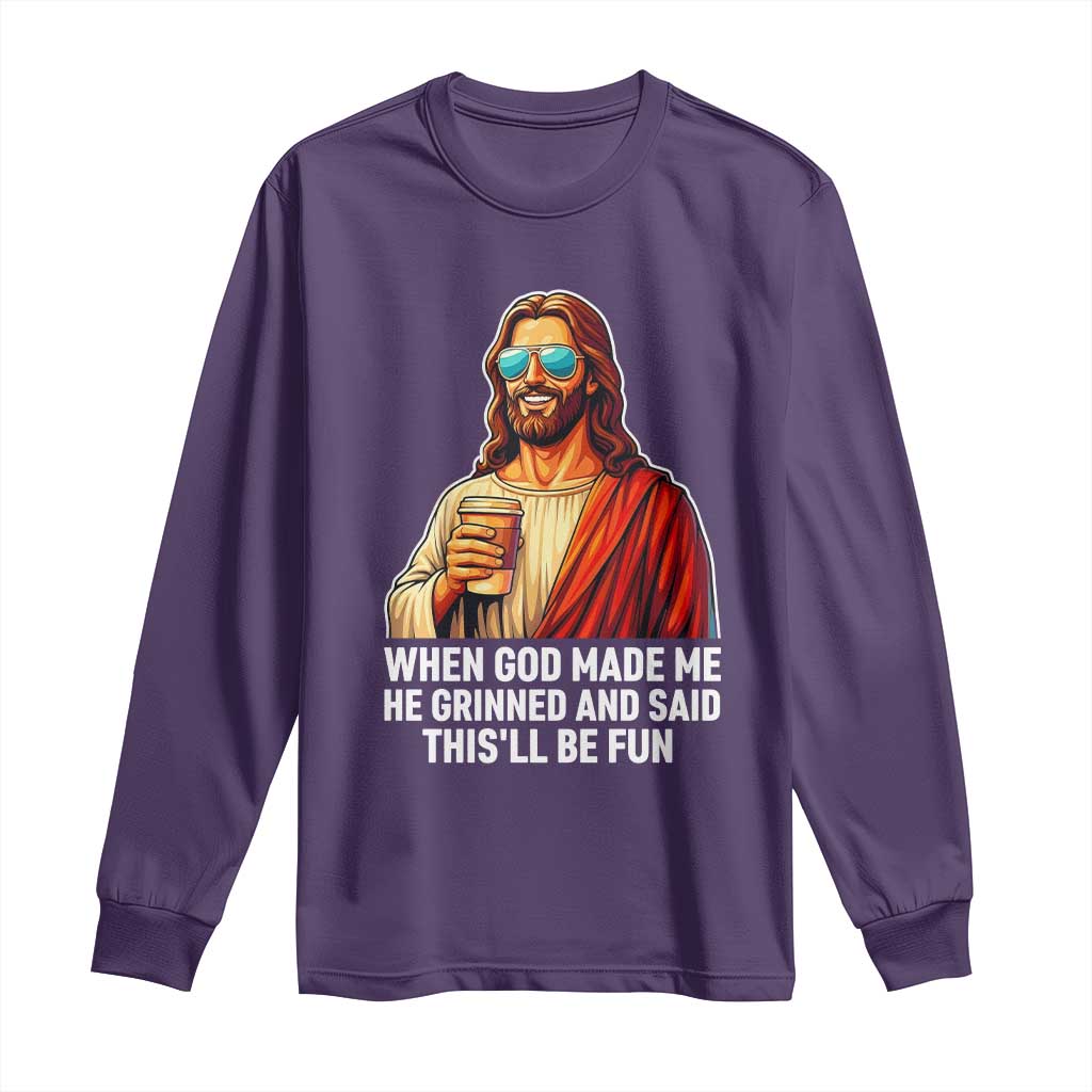 Funny Religious Jesus Long Sleeve Shirt Wait Im Goated TS12 Purple Print Your Wear