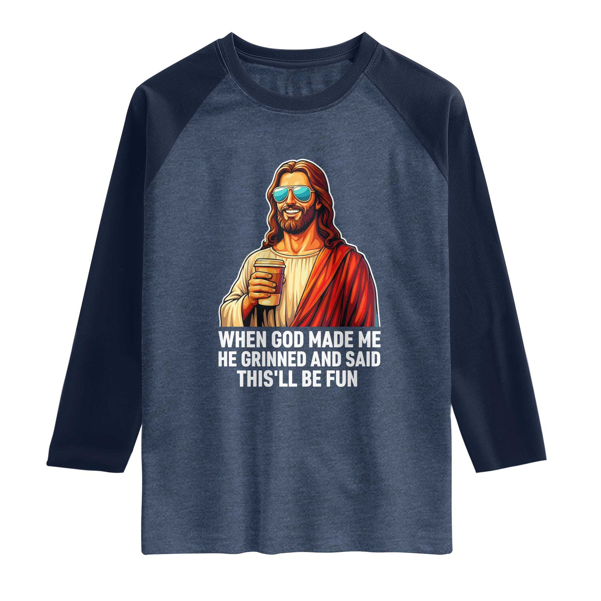 Funny Religious Jesus Raglan Shirt Wait Im Goated TS12 Heather Denim Navy Print Your Wear