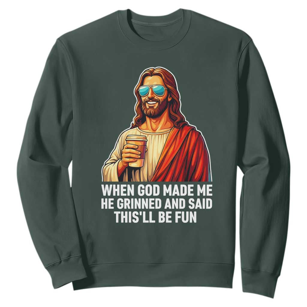Funny Religious Jesus Sweatshirt Wait Im Goated TS12 Dark Forest Green Print Your Wear