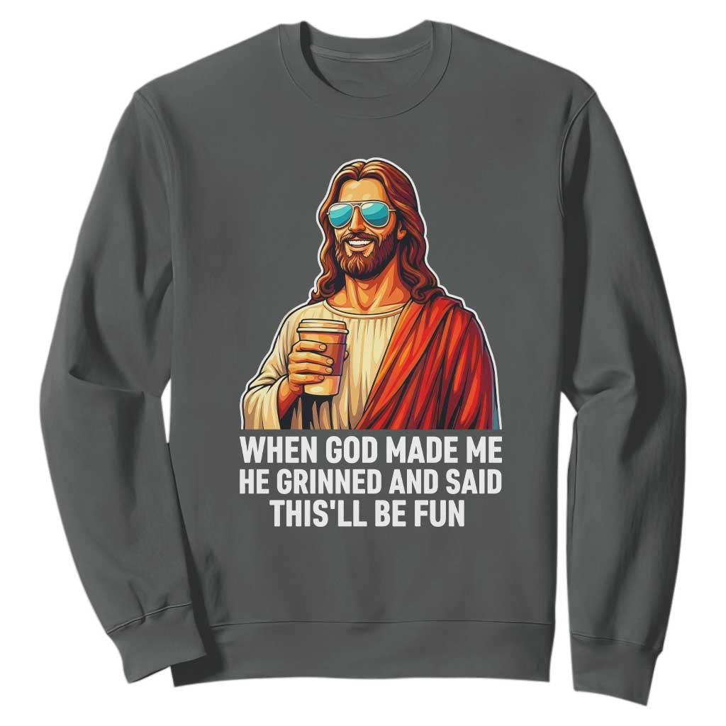 Funny Religious Jesus Sweatshirt Wait Im Goated TS12 Dark Heather Print Your Wear