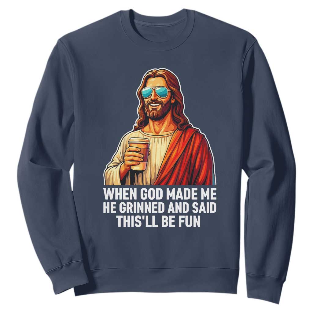 Funny Religious Jesus Sweatshirt Wait Im Goated TS12 Navy Print Your Wear