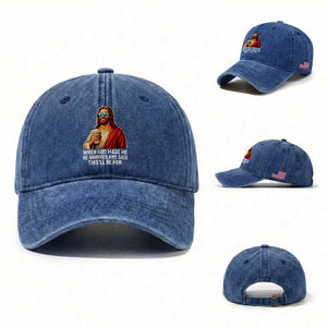 Funny Religious Jesus Washed Cotton Baseball Cap When God Made Me He Grinned And Said This Will Be Fun TS12 Washed Cap Universal Fit Royal Blue Print Your Wear