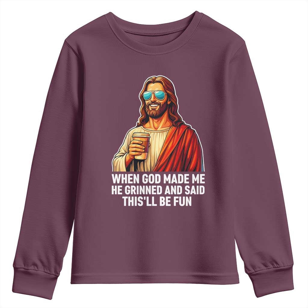 Funny Religious Jesus Youth Sweatshirt Wait Im Goated TS12 Maroon Print Your Wear