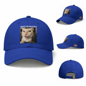 Funny Cat Meme Lover Baseball Cap Wait Im Goated TS12 Baseball Cap Universal Fit Royal Blue Print Your Wear