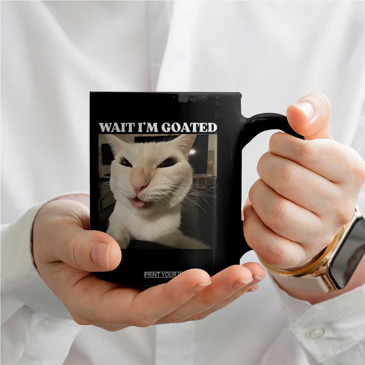 Funny Cat Meme Lover Coffee Mug Wait Im Goated TS12 Print Your Wear