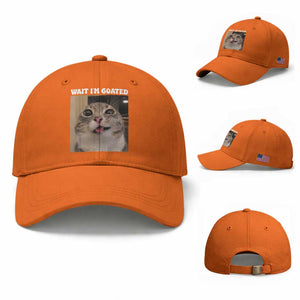 Funny Silly Cat Meme Baseball Cap Wait Im Goated TS12 Baseball Cap Universal Fit Orange Print Your Wear