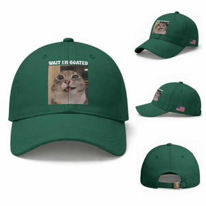 Funny Silly Cat Meme Baseball Cap Wait Im Goated TS12 Baseball Cap Universal Fit Irish Green Print Your Wear