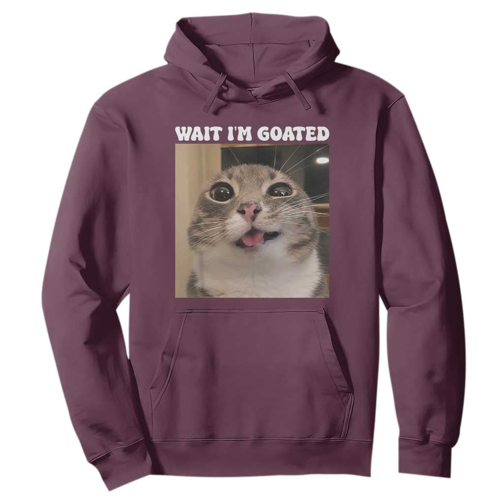 Funny Silly Cat Meme Hoodie Wait Im Goated TS12 Maroon Print Your Wear