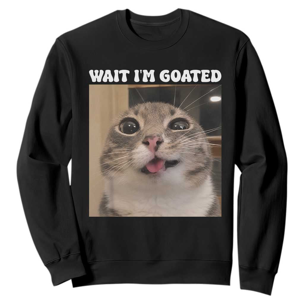 Funny Silly Cat Meme Sweatshirt Wait Im Goated TS12 Black Print Your Wear