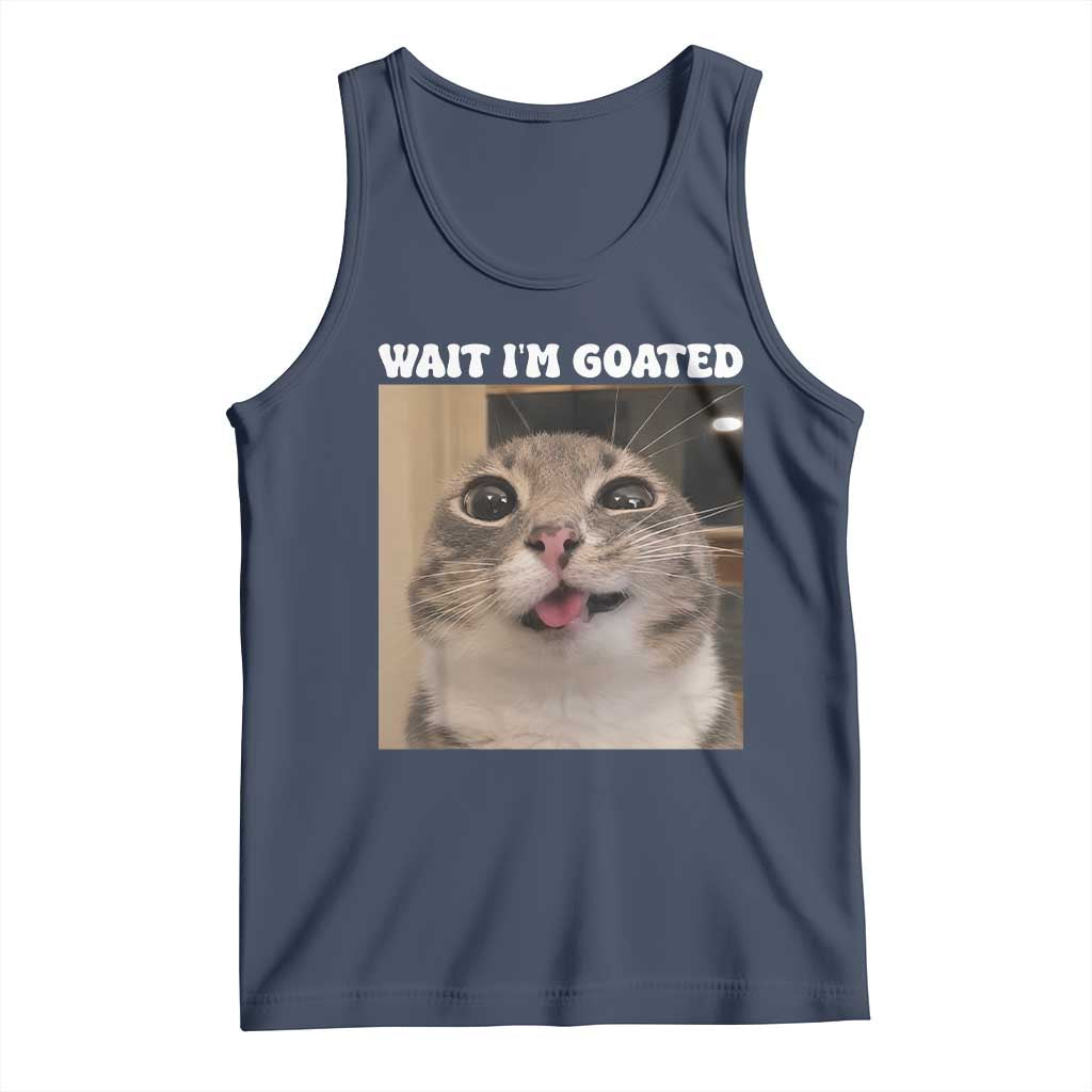 Funny Silly Cat Meme Tank Top Wait Im Goated TS12 Navy Print Your Wear