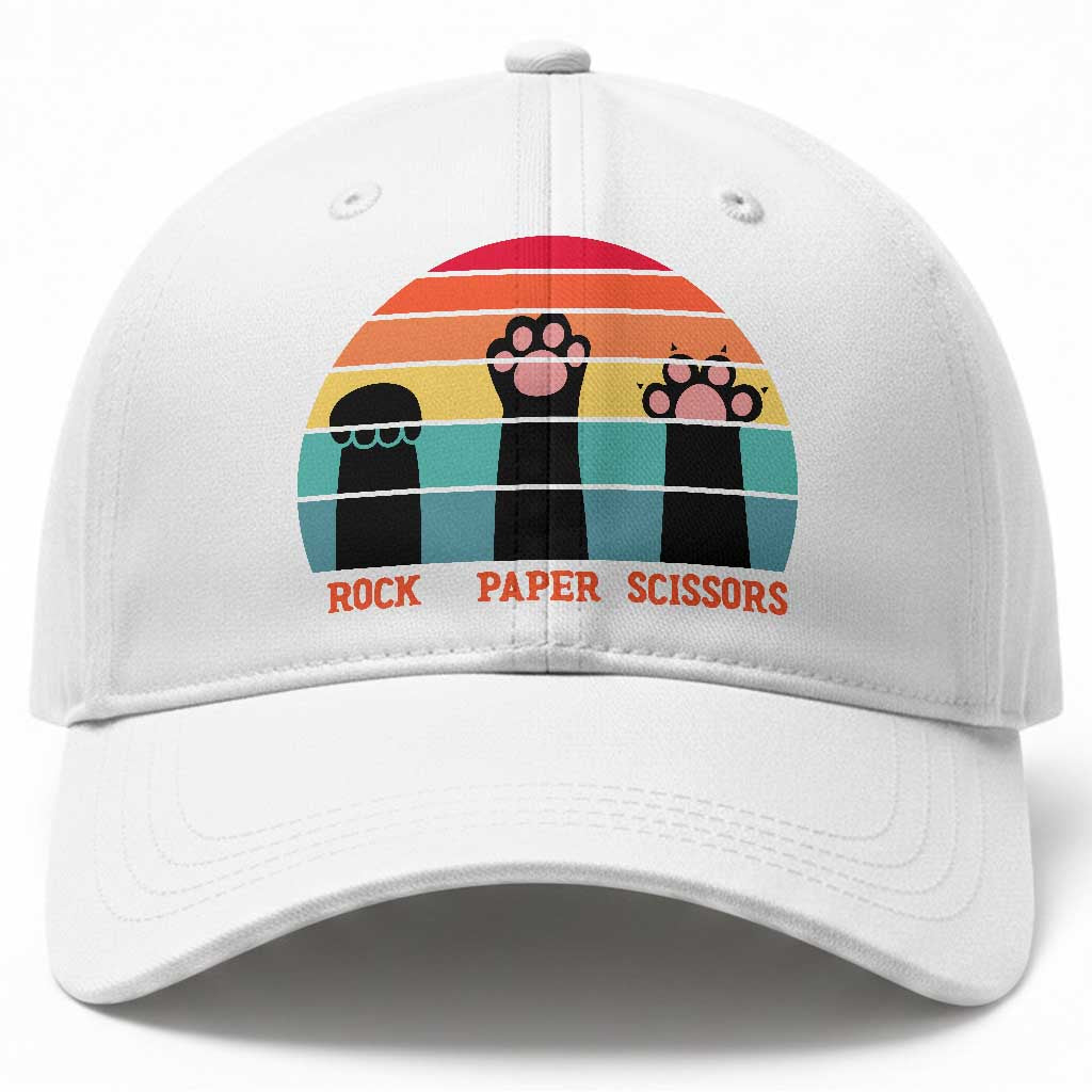 Funny Vintage Black Cat Introvert Baseball Cap Rock Paper Scissors Paw TS12 Print Your Wear