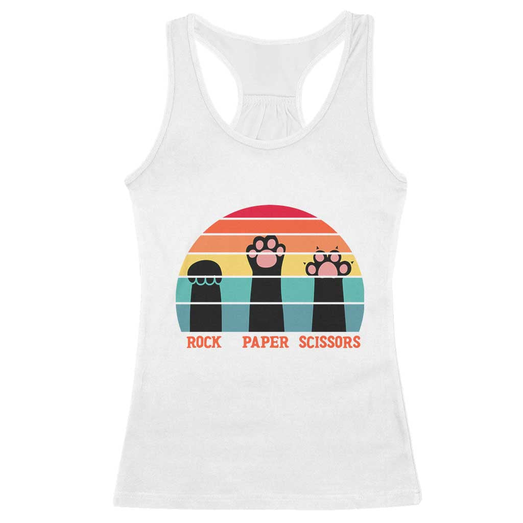 Funny Vintage Black Cat Introvert Racerback Tank Top Rock Paper Scissors Paw TS12 White Print Your Wear