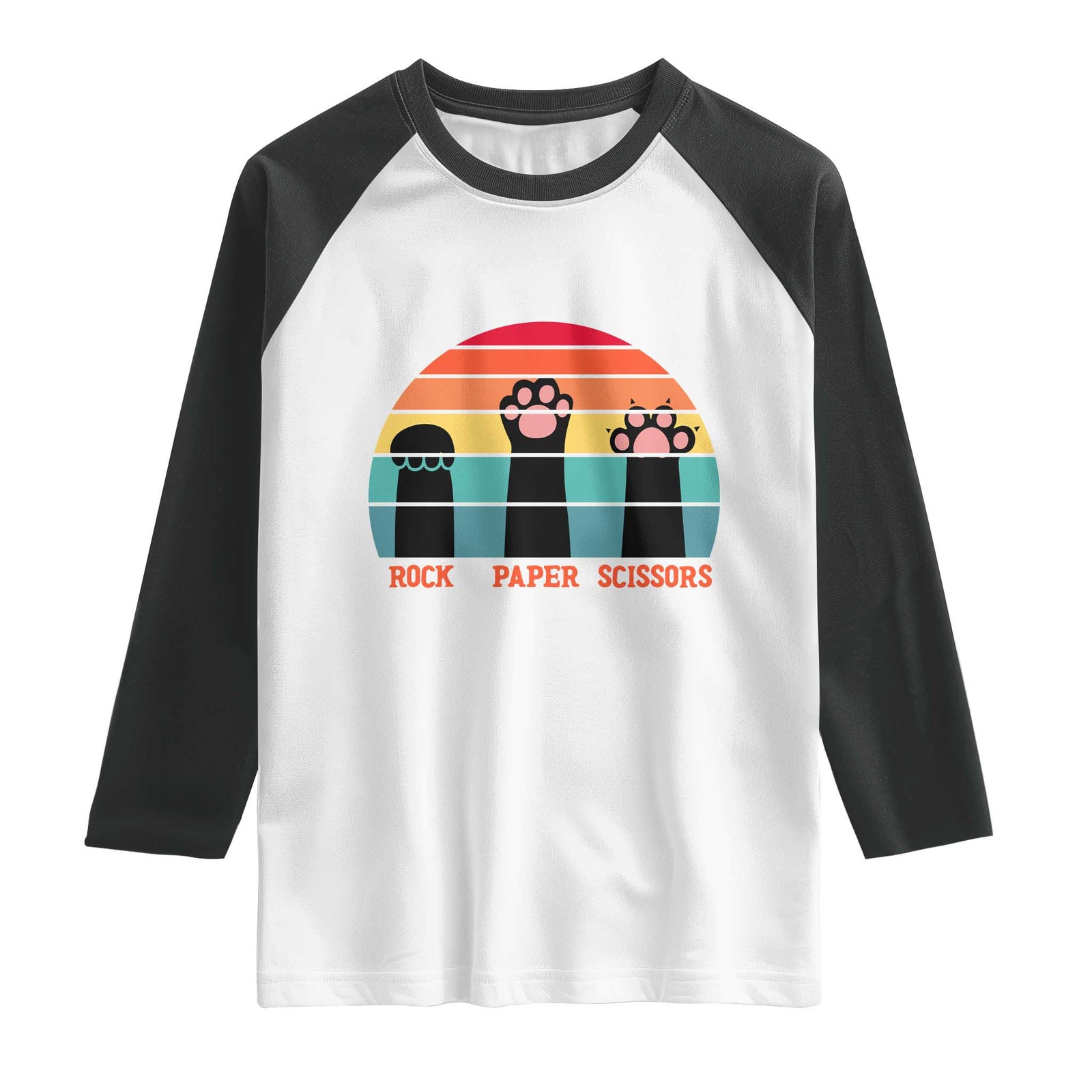 Funny Vintage Black Cat Introvert Raglan Shirt Rock Paper Scissors Paw TS12 White Black Print Your Wear
