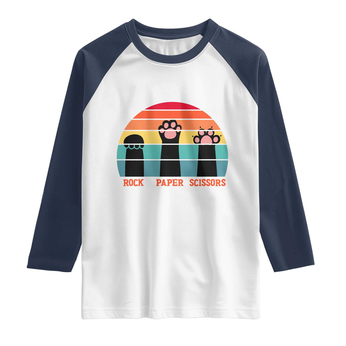 Funny Vintage Black Cat Introvert Raglan Shirt Rock Paper Scissors Paw TS12 White Navy Print Your Wear
