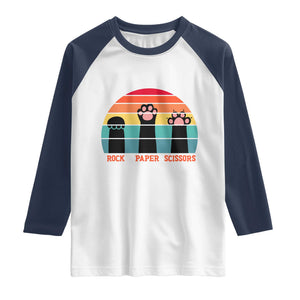 Funny Vintage Black Cat Introvert Raglan Shirt Rock Paper Scissors Paw TS12 White Navy Print Your Wear
