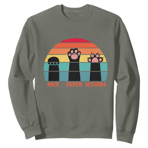 Funny Vintage Black Cat Introvert Sweatshirt Rock Paper Scissors Paw TS12 Military Green Print Your Wear