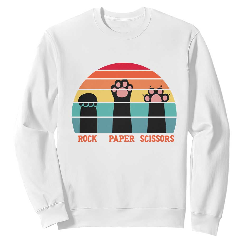 Funny Vintage Black Cat Introvert Sweatshirt Rock Paper Scissors Paw TS12 White Print Your Wear