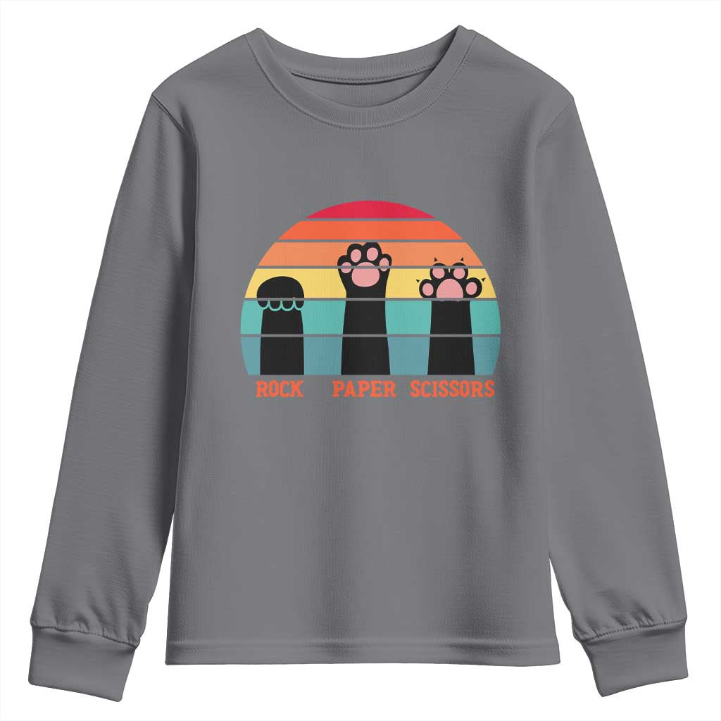 Funny Vintage Black Cat Introvert Youth Sweatshirt Rock Paper Scissors Paw TS12 Charcoal Print Your Wear