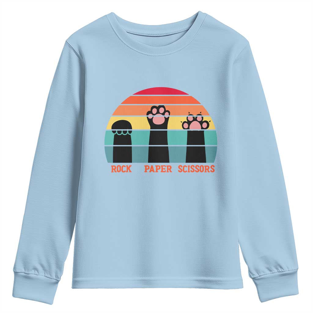 Funny Vintage Black Cat Introvert Youth Sweatshirt Rock Paper Scissors Paw TS12 Light Blue Print Your Wear