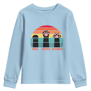 Funny Vintage Black Cat Introvert Youth Sweatshirt Rock Paper Scissors Paw TS12 Light Blue Print Your Wear