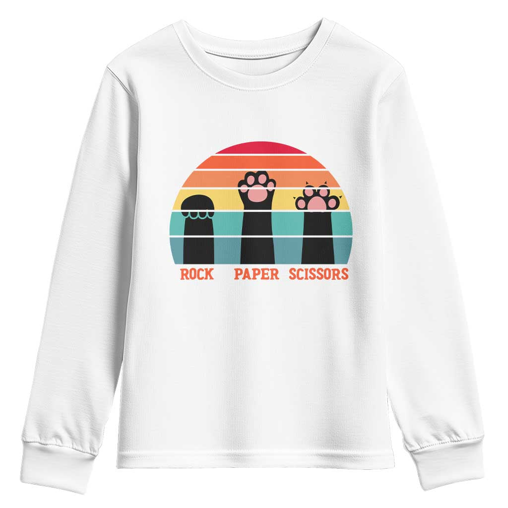 Funny Vintage Black Cat Introvert Youth Sweatshirt Rock Paper Scissors Paw TS12 White Print Your Wear