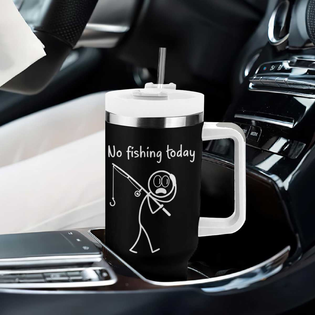 Funny Angler Gift Tumbler With Handle No Fishing Today TS12 Print Your Wear
