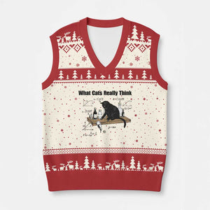 Funny Physics Cat Meme V-Neck Knit Sweater Vest What Cats Really Think TS12 Beige Red Print Your Wear