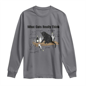 Funny Physics Cat Meme Long Sleeve Shirt What Cats Really Think TS12 Charcoal Print Your Wear