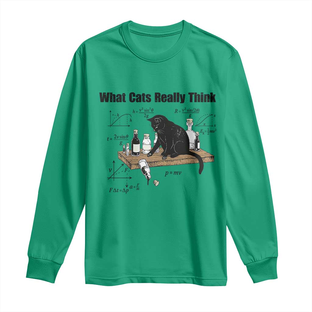 Funny Physics Cat Meme Long Sleeve Shirt What Cats Really Think TS12 Irish Green Print Your Wear