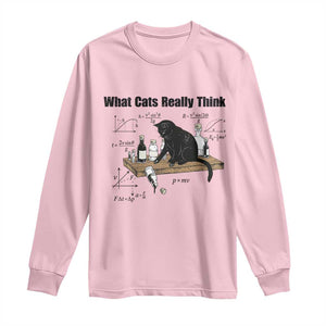 Funny Physics Cat Meme Long Sleeve Shirt What Cats Really Think TS12 Light Pink Print Your Wear