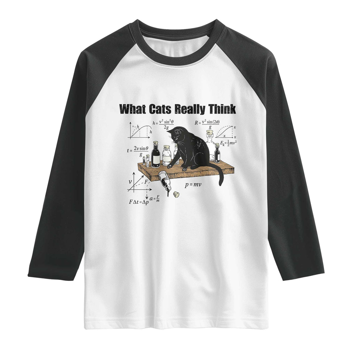 Funny Physics Cat Meme Raglan Shirt What Cats Really Think TS12 White Black Print Your Wear