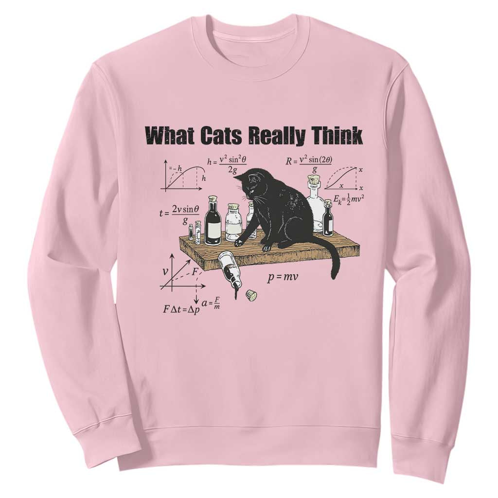 Funny Physics Cat Meme Sweatshirt What Cats Really Think TS12 Light Pink Print Your Wear