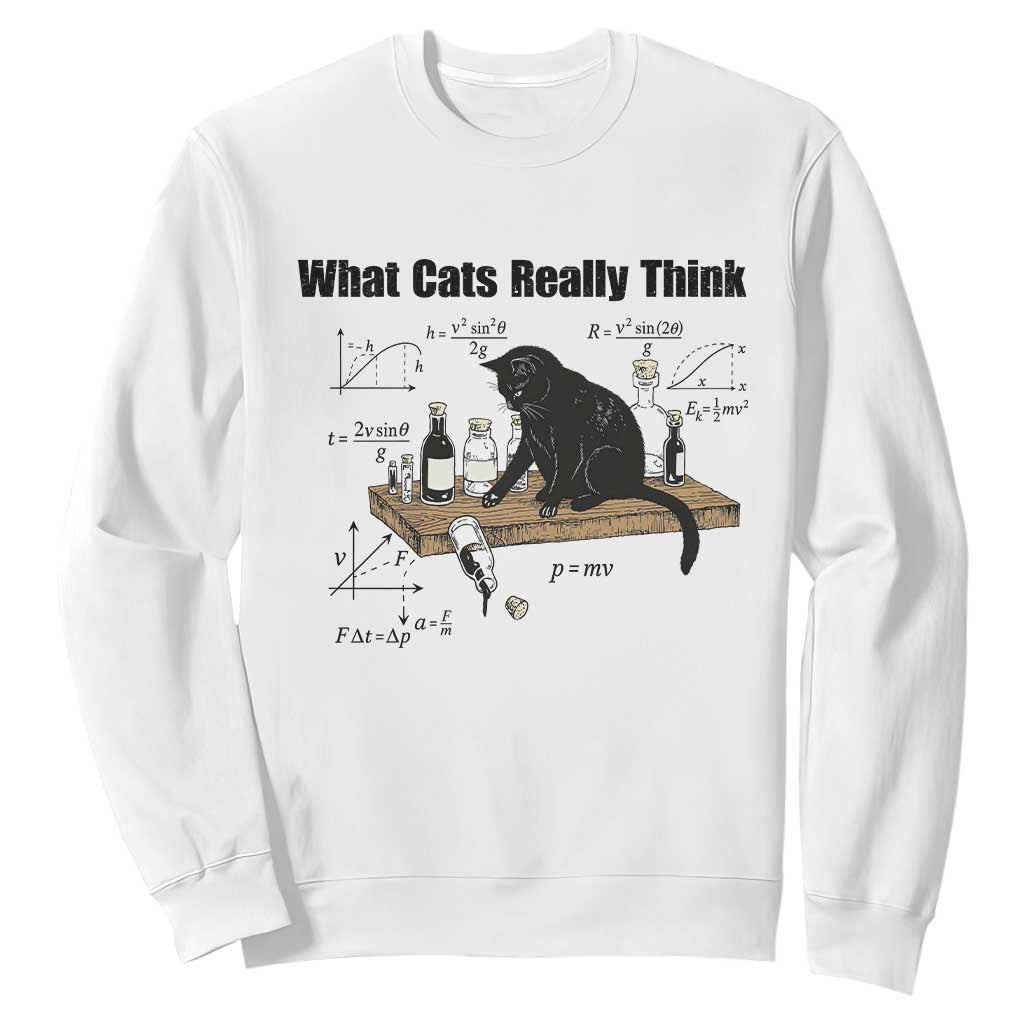 Funny Physics Cat Meme Sweatshirt What Cats Really Think TS12 White Print Your Wear