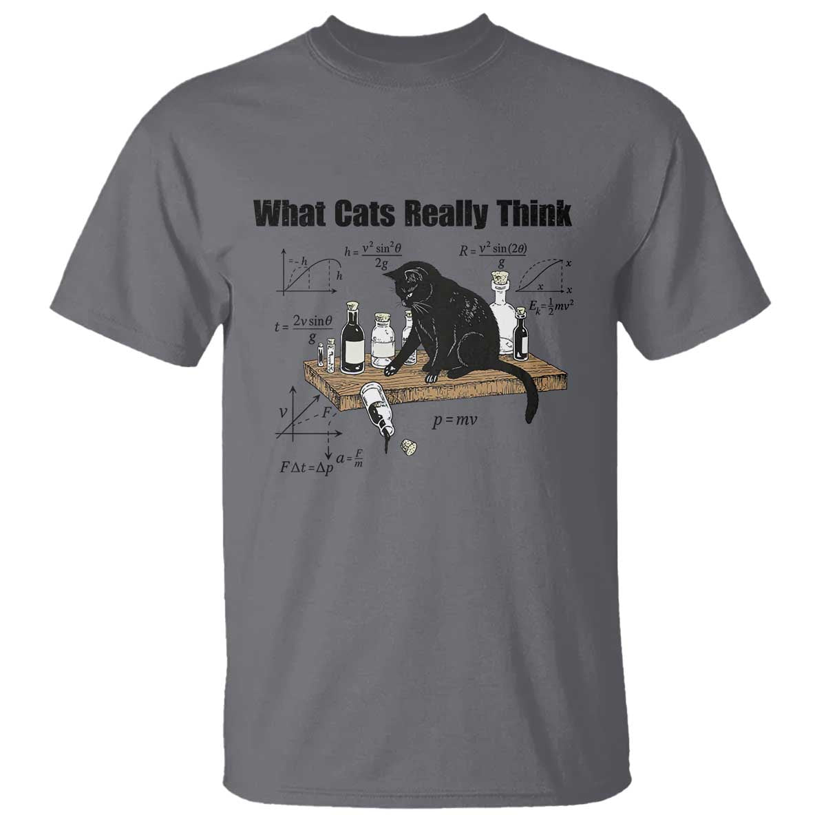 Funny Physics Cat Meme T Shirt What Cats Really Think TS12 Charcoal Print Your Wear