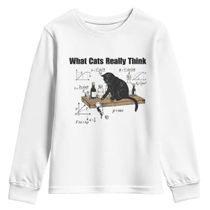 Funny Physics Cat Meme Youth Sweatshirt What Cats Really Think TS12 White Print Your Wear