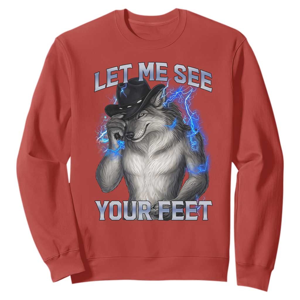 Funny Alpha Wolf Ironic Meme Sweatshirt Let Me See Your Feet TS12 Red Print Your Wear