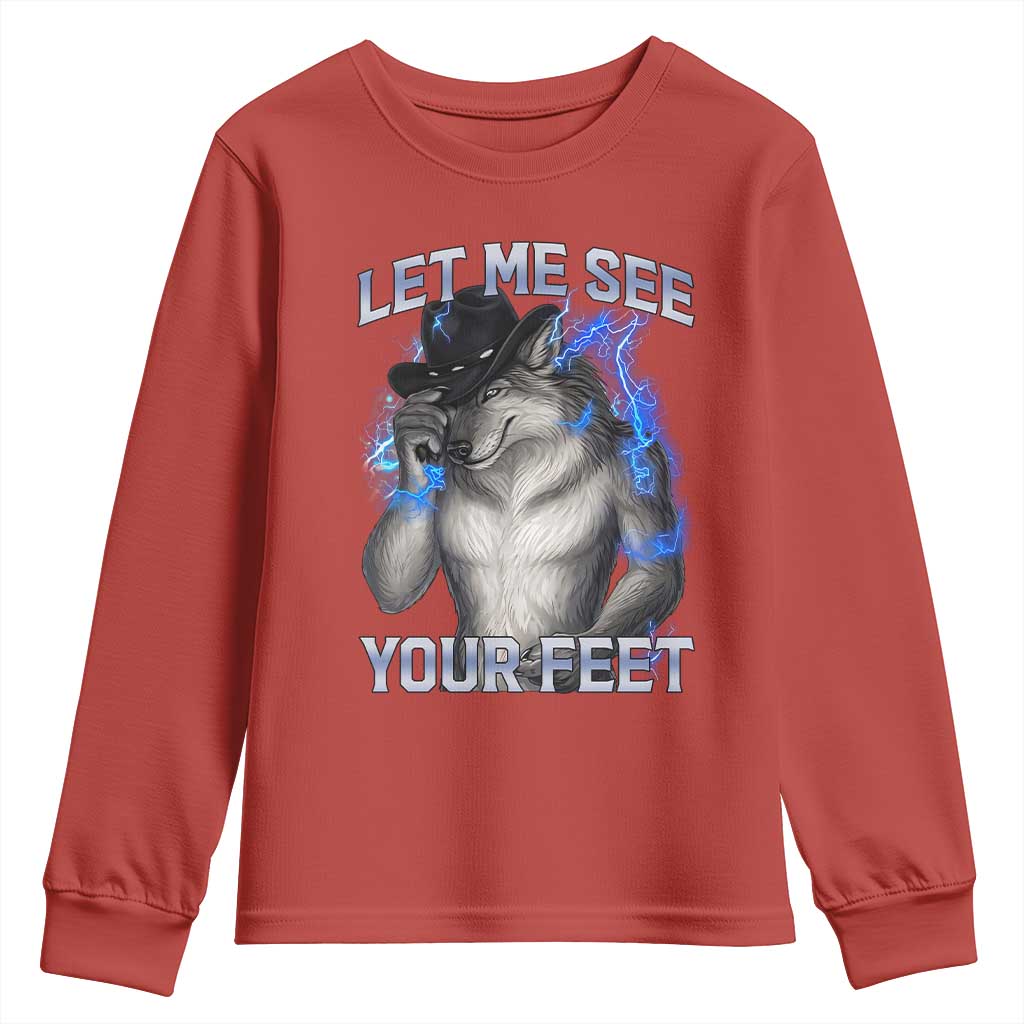 Funny Alpha Wolf Ironic Meme Youth Sweatshirt Let Me See Your Feet TS12 Red Print Your Wear