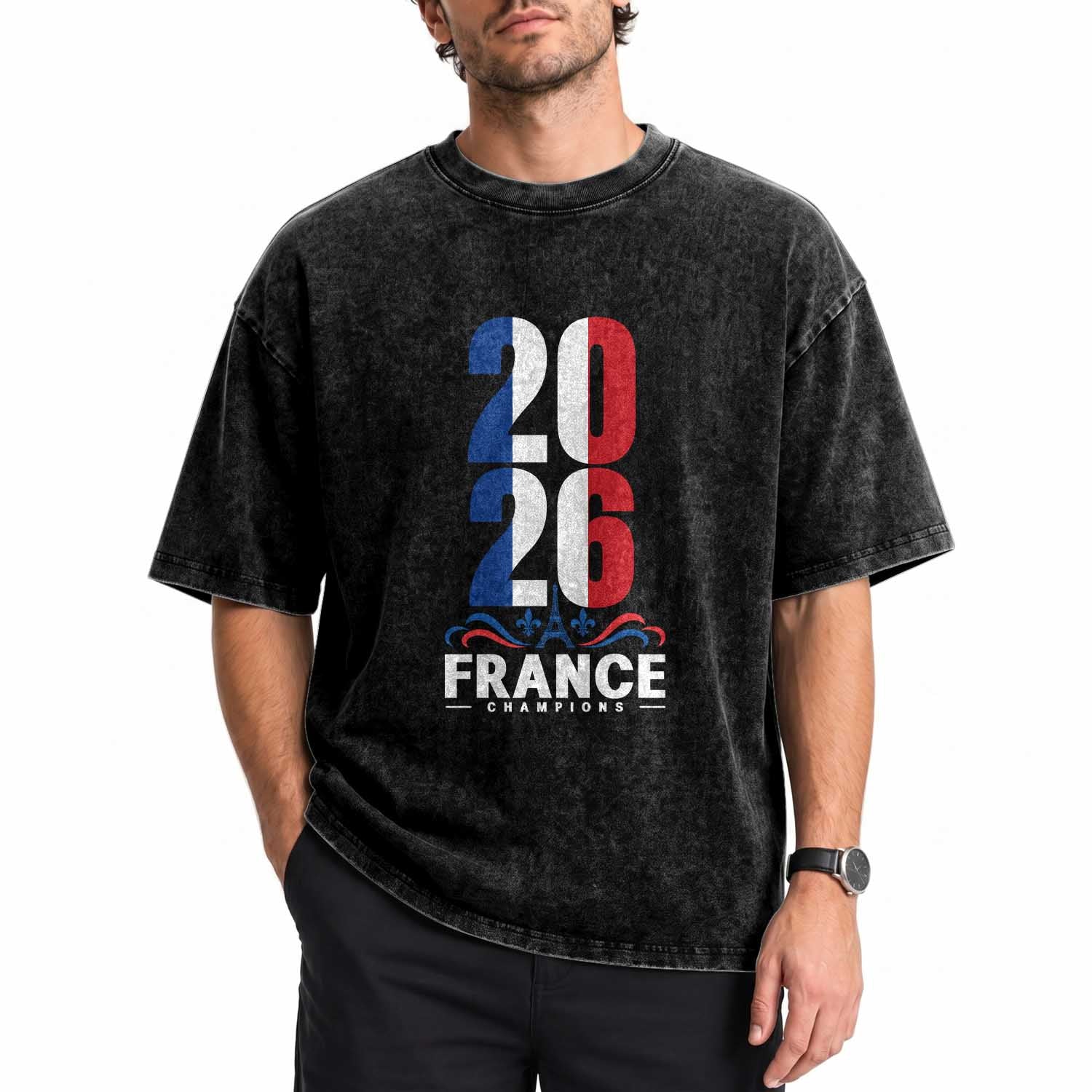 Vintage France Soccer Fan Washed Cotton T-Shirt French Football Pride 2026