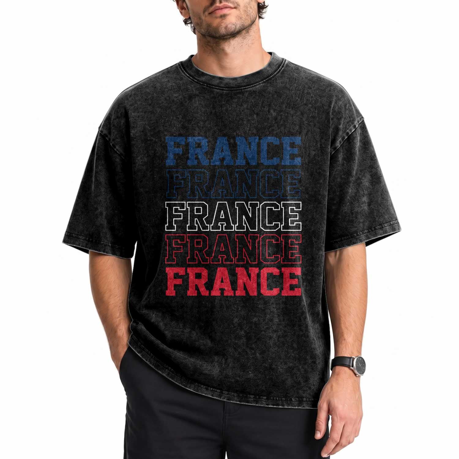 France Pride French Flag Patriotic Supporter Washed Cotton T-Shirt