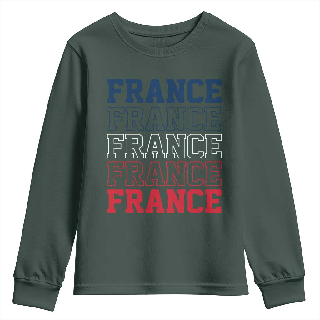 France Pride French Flag Patriotic Supporter Youth Sweatshirt TS12 Dark Forest Green Print Your Wear