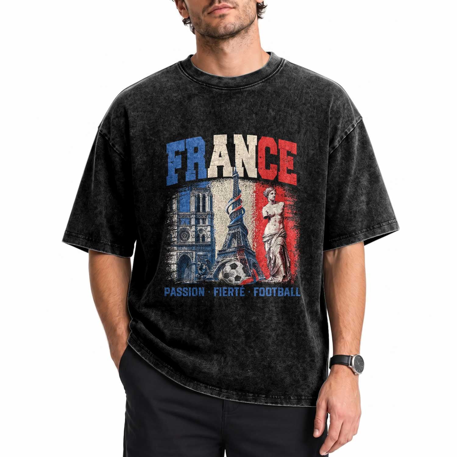 France Soccer Fan Passion Washed Cotton T-Shirt Fierté Football French Supporter Gift