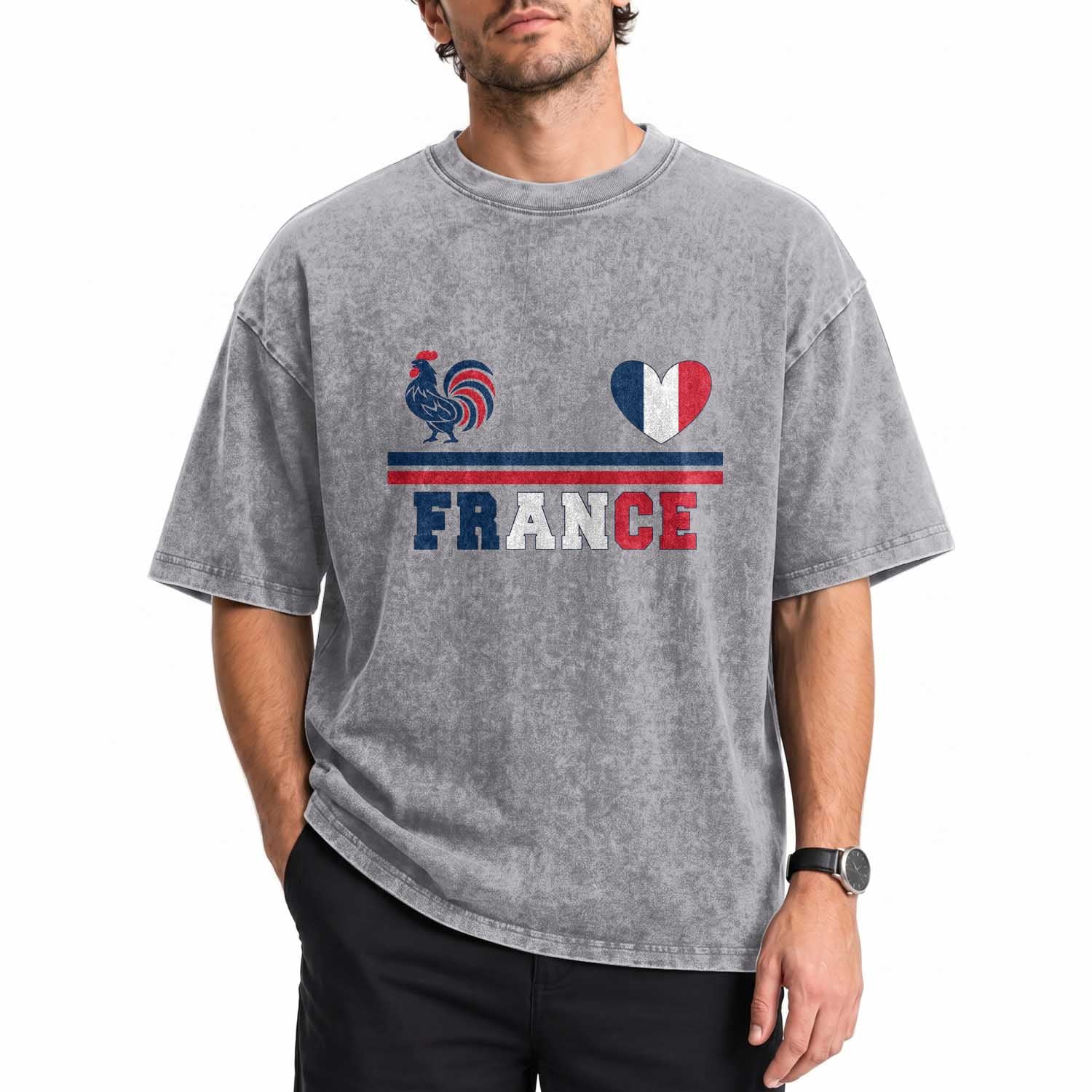 Patriotic France Soccer Fan Washed Cotton T-Shirt Fierté Football Française