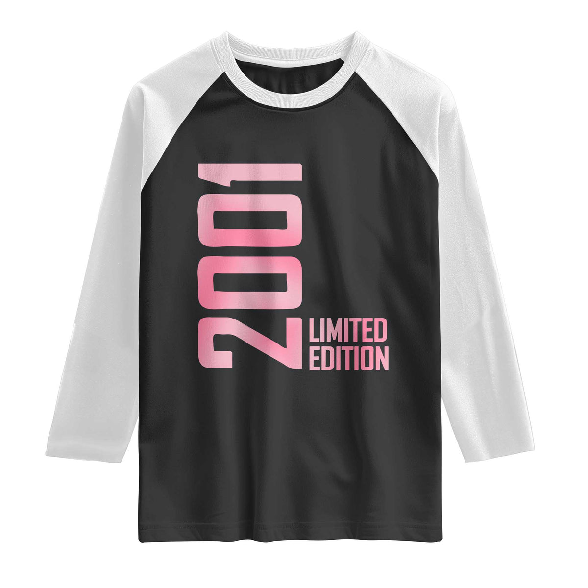 Vintage 25th Birthday Limited Edition 2001 Gift Raglan Shirt TS12 Black White Print Your Wear
