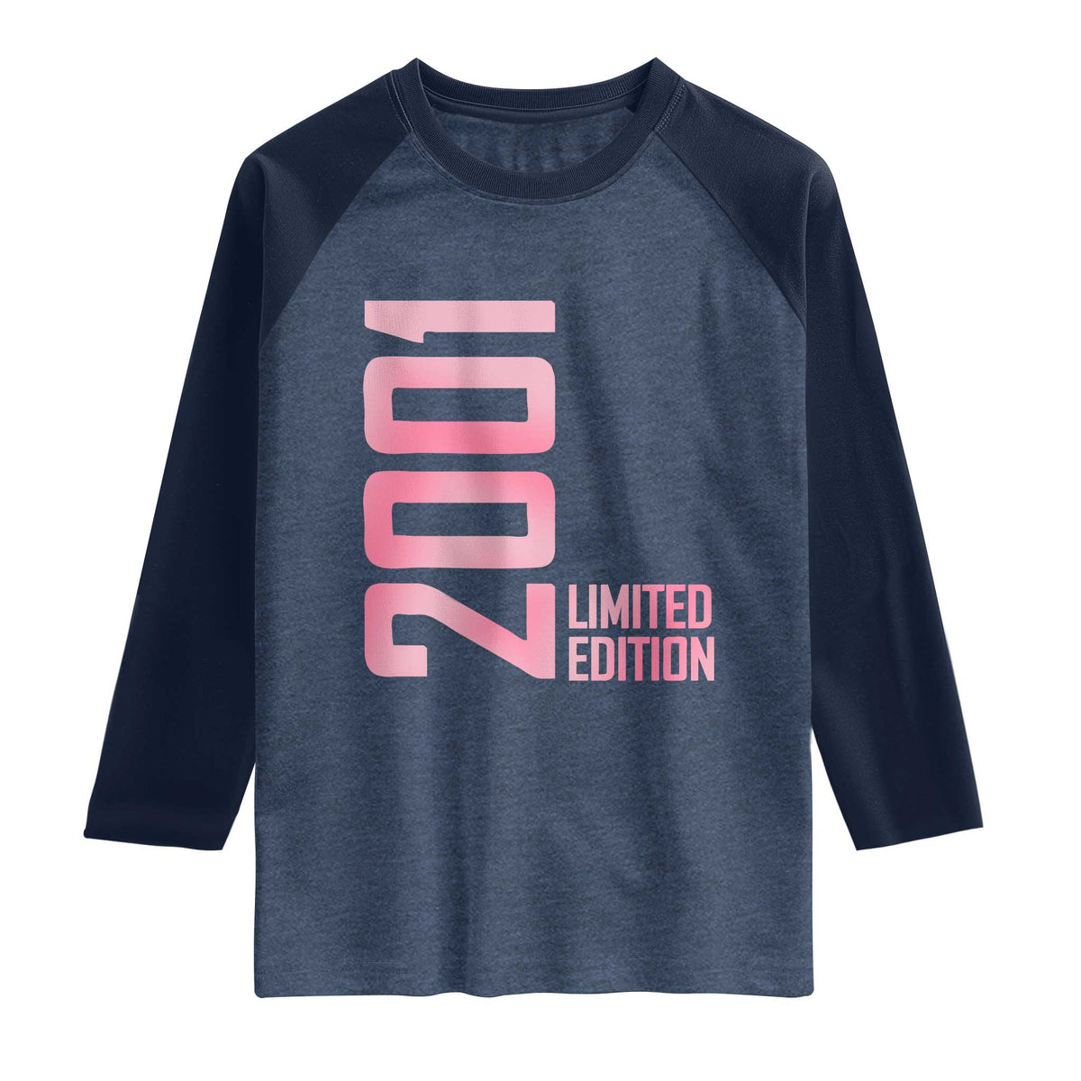Vintage 25th Birthday Limited Edition 2001 Gift Raglan Shirt TS12 Heather Denim Navy Print Your Wear