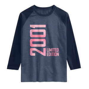 Vintage 25th Birthday Limited Edition 2001 Gift Raglan Shirt TS12 Heather Denim Navy Print Your Wear